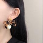 Bow Fabric Heart Alloy Dangle Earring 1 Pair - Brown - One Size