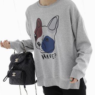 Dog-printed Slit-side Sweatshirt