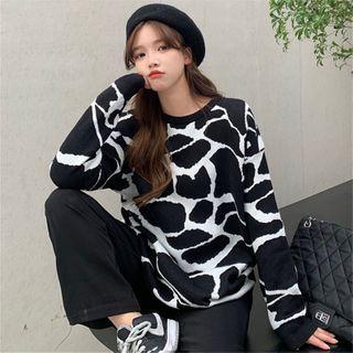 Abstract Print Sweater White & Black - One Size