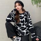 Abstract Print Sweater White & Black - One Size