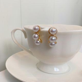Faux Pearl Alloy Dangle Earring 1 Pair - S925 Silver Needle - Earring - Gold - One Size
