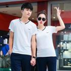 Couple Matching Set: Letter Embroidered Short Sleeve Top + Sweatpants