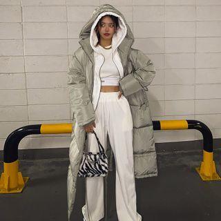 Detachable-hooded Drawstring Long Padded Coat