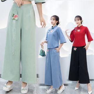 Traditional Chinese Floral Wide Leg Pants
