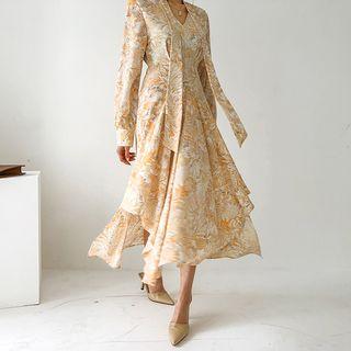 Beribboned Handkerchief-hem Floral Dress
