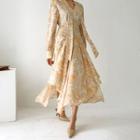 Beribboned Handkerchief-hem Floral Dress