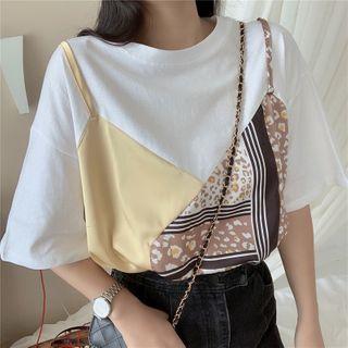 Short Sleeve Print Panel Mock Two Piece Top