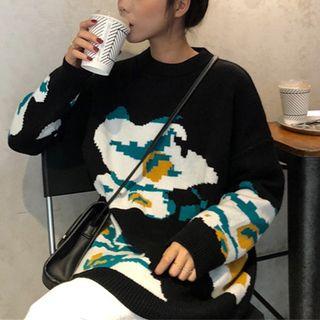 Long Sleeve Pattern Sweater Black - One Size