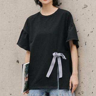 Short-sleeve Bow Slit T-shirt