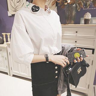 Embroidered-collar Balloon-sleeve Blouse