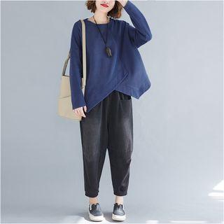 Irregular Hem Long-sleeve T-shirt Sapphire Blue - L
