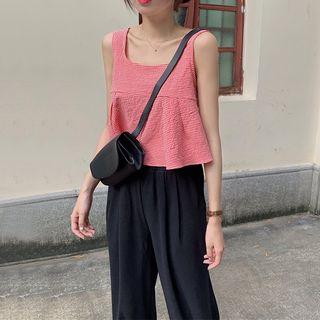 Plaid Tank Top / Lace-up Cropped Harem Pants