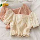 Smocked-waist Cropped Lace Blouse