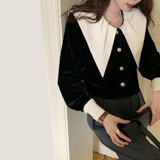 Contrast Collar Blouse Black - One Size