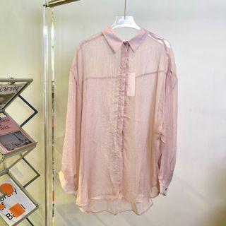 Long-sleeve Plain See-through Shirt Nude Pink - One Size