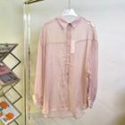 Long-sleeve Plain See-through Shirt Nude Pink - One Size