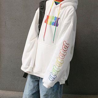 Lettering Print Bear Hoodie