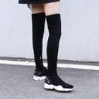 Elastic Panel Floral Back Over-the-knee Platform Sneakers Boots