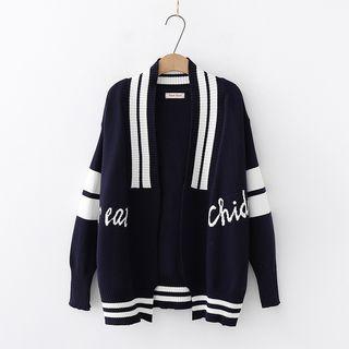 Lettering Open-front Cardigan Black - One Size