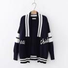Lettering Open-front Cardigan Black - One Size