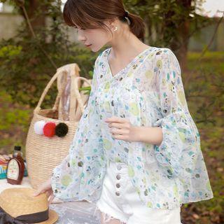 V-neck Printed Chiffon Blouse