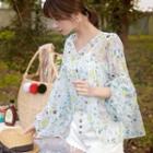 V-neck Printed Chiffon Blouse