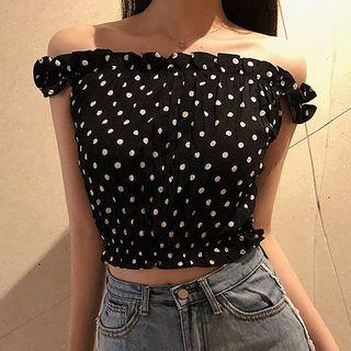 Off-shoulder Dotted Short-sleeve Top