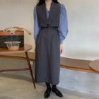 Plain Shirt / Button-up Vest / Midi Skirt