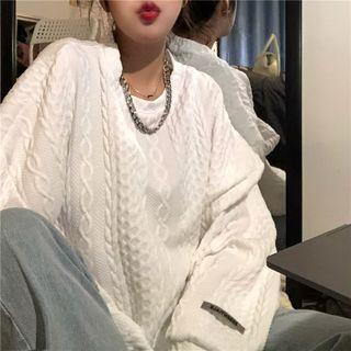 Round-neck Plain Long-sleeve Sweatshirt White - One Size