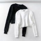 Cropped Bow Fluffy Sweater