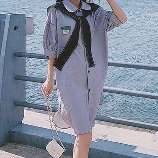 Set: Elbow-sleeve Shirt Dress + Shawl