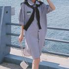 Set: Elbow-sleeve Shirt Dress + Shawl