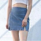 High-waist Slit Mini Denim Skirt