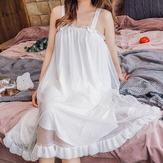 Sleeveless Mesh Overlay Midi T-shirt Dress