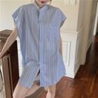 Striped Short-sleeve Blouse Stripe - One Size