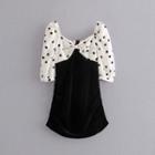 Balloon-sleeve Dotted Panel Mini A-line Dress