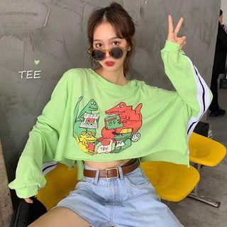 Long-sleeve Printed Crop T-shirt