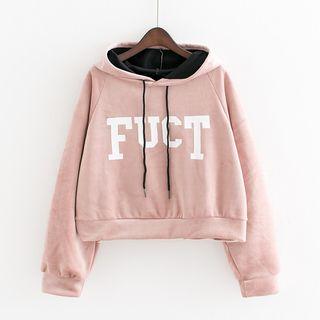 Lettering Velvet Cropped Hoodie