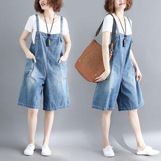 Washed Wide Leg Dungaree Shorts