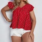 Plus Size Short-sleeve Dotted Blouse
