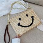 Smiley Face Woven Clutch Beige - One Size