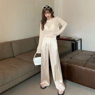 Perforated Knit Top / Wide Leg Pants