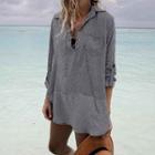 Striped Lace Up Blouse Gray - One Size