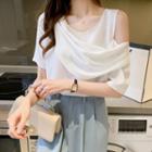 Short-sleeve Off-shoulder Chiffon Mock Two-piece Top