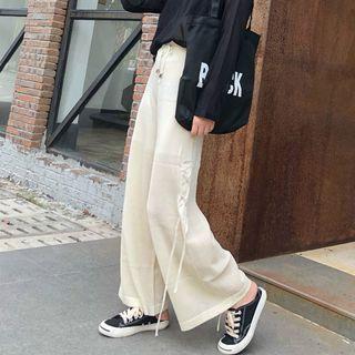 Lace-up Knit Wide Leg Pants