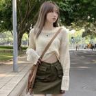 Pointelle Knit Cropped Sweater / Pocket Detail Mini Pencil Skirt