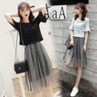 Set: Striped Top + Mesh Slipdress