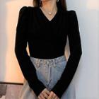 Plain V-neck T-shirt Black - One Size