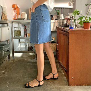 Zip-fly Washed Denim Skirt