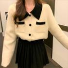 Collar Cardigan / Mini A-line Pleated Skirt